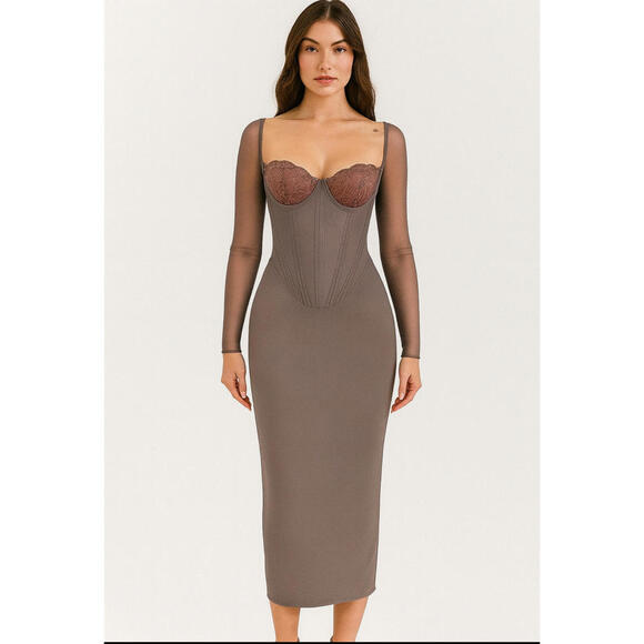HOUSE OF CB Dresses & Skirts - House of CB Taupe Long Sleeve Dress